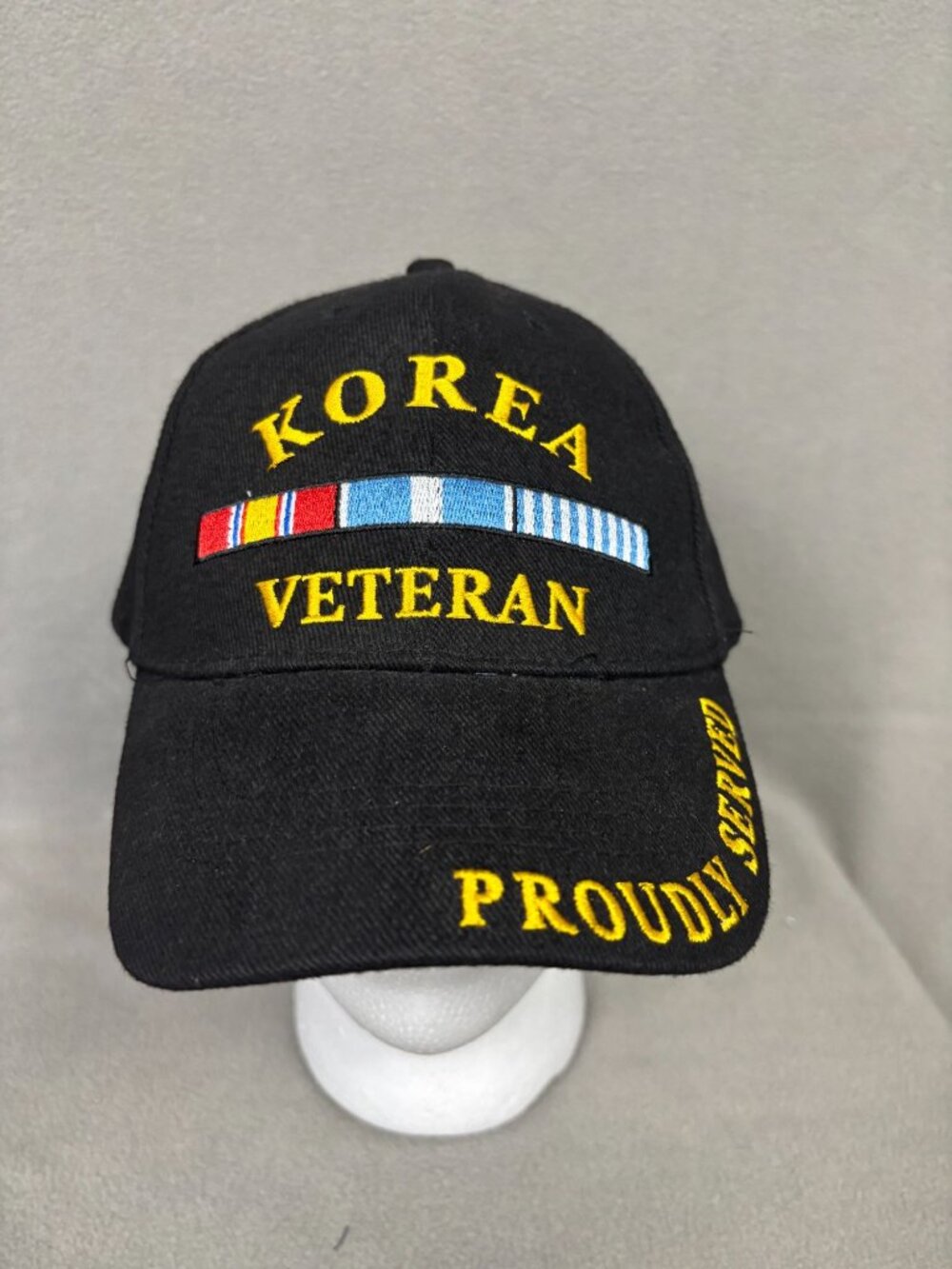 Korea Veteran Proudly Served With Ribbon Bar Embroidered Black Cotton Hat OS NWT